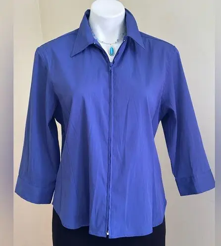 Fashion Bug Stretch Blue Zipper Up Collar cuffed 3/4th Sleeves Sz M