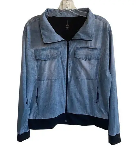 Lucy Activewear Women's indiGO Trucker Jacket Faux Denim Size M Zip Up - EUC