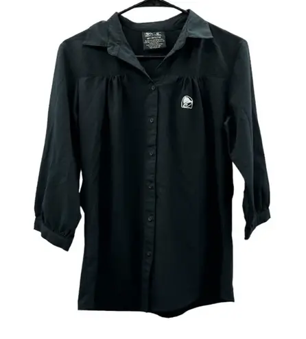 Taco Bell Uniform Women's Black 3/4 Sleeve Button Down Shirt Size S