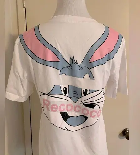 Bugs Bunny Print Crew Neck Tunic Dress with Short Sleeves White