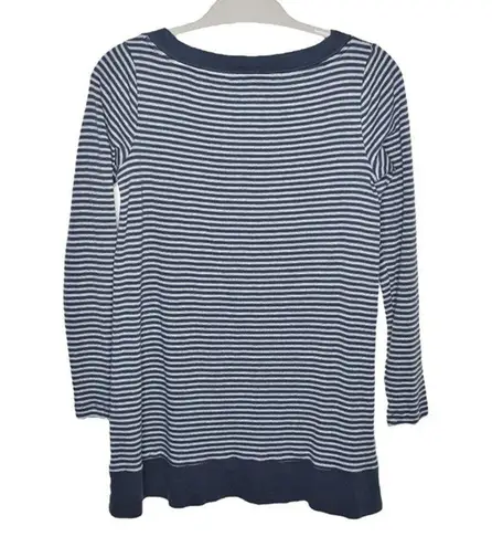 J.Jill Perfect Pima Womens Striped Long Sleeve Tunic XS 100% Pima Cotton Top Blue