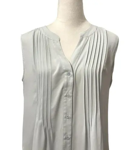 BCBGMAXAZRIA  Womens Blouse Solid Gray Sleeveless Button Front Tuck Pleated S