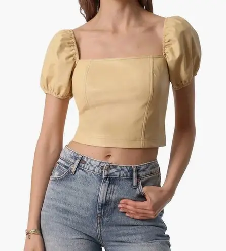 Avec Les Filles Womens M Puff Sleeve Faux Leather Crop Top NEW