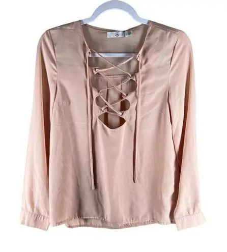 Missguided Womens Tops Size 2 Pink Chiffon Lace-Up Long Sleeve Blouse