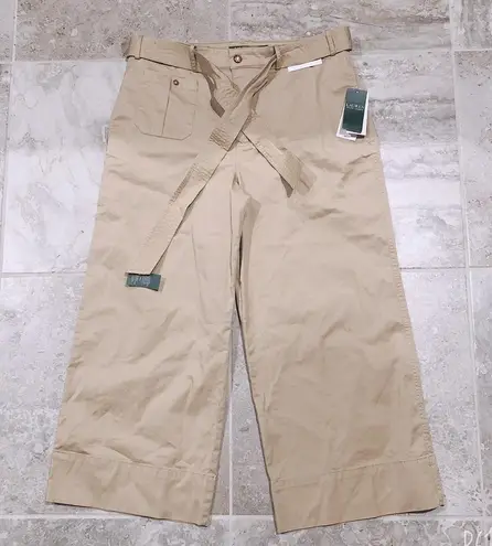 Ralph Lauren LRL BELTED TWILL WIDE-LEG PAPERBAG PANTS 14 KHAKI