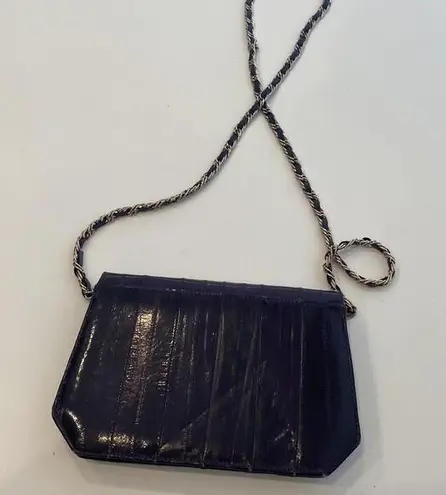 Lee Sands Vintage 1980s Purple Eel Skin Crossbody/Clutch Bag Snap Closure Mirror
