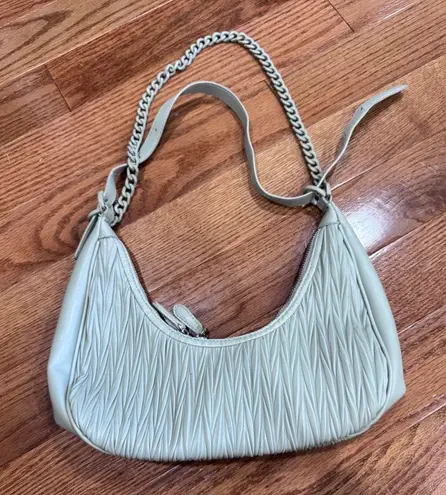 Madison West Ruched Shoulder Bag Chain Strap Pouch Purse Taupe Beige