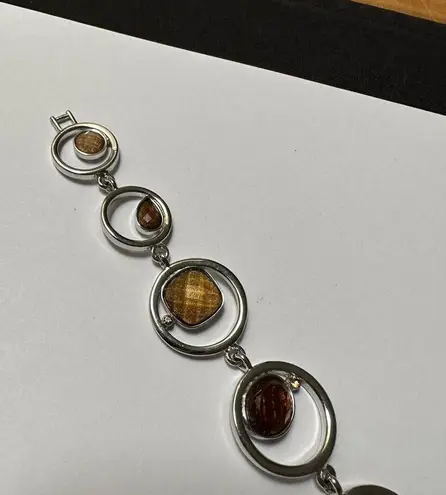 Lia Sophia Women’s Signed Rhinestone Silver Tone Brown Bracelet 7.5 Inch