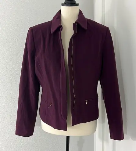 Casual Corner Size 6 Wool Purple Zip Up Jacket with Pockets
