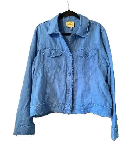 Elie Tahari Elie by 100% Linen raw hem jean jacket cornflower XL casual elegance