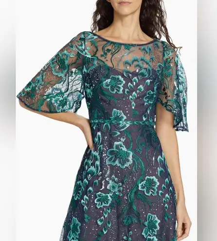 NEW Marchesa Notte Gown Womens 10 Sequin Embroidered Tulle Formal Maxi Dress Blue