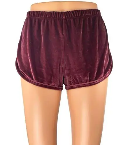John Galt Burgundy Maroon Velvet Velour Mini Elastic Waist Lounge Shorts Size S