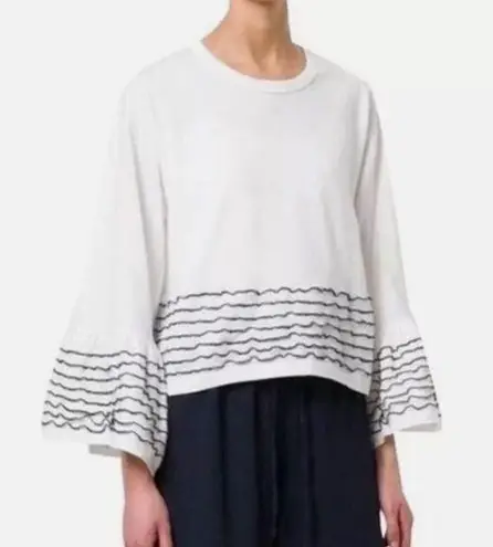 See By Chloe Luxury White Bell Long Sleeve Decorated Boxy Top French Style