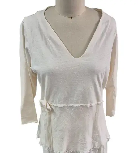 Rare VTG Christine Damen Cream Cotton Linen Maxi Skirt Set Fray/Fringe Sz M/L Size M