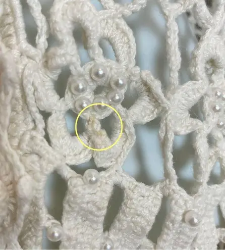 Vintage Crocheted Sweater Vest Cream White Beaded V