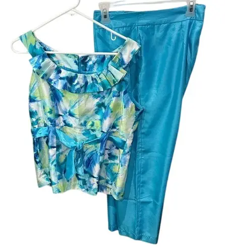 Studio I Petite Women's 2 Piece Tank Top Pants Set Blue Green Size 14P