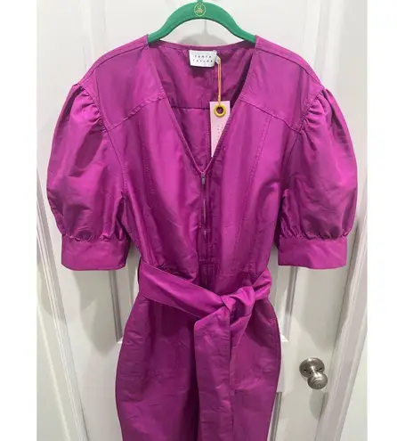 Tanya Taylor NWT Becca Puff Sleeve Belted Jumpsuit in Bougainvilea Purple Sz 12