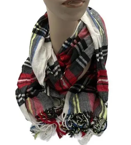 RED MULTICOLOR PLAID SOFT FEEL WRAP SCARF 72X25