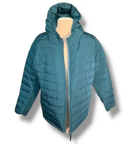 Universal Standard Teal Hooded Puffer Jacket Quilted Medium NWT Comfort Panel