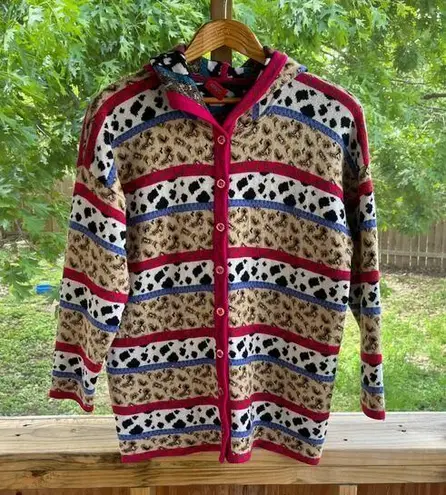 Kenzo Women's Colorful Animal Print Hooded Cardigan Size 44 (U.S. 10) RARE