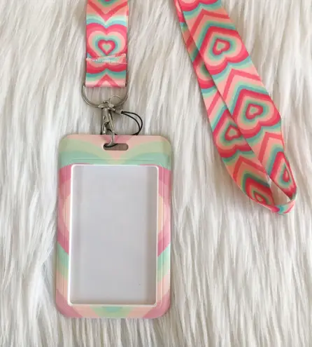 Pink and green heart lanyard with Id/ card holder