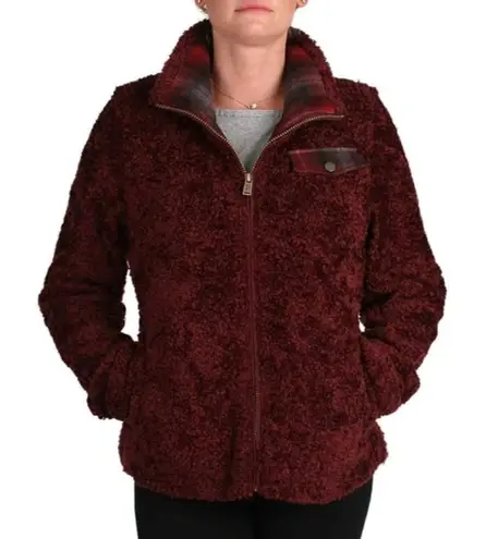 Pendleton Fuzzy Zip Jacket Womens S Dark Red Full Zip Teddy Outerwear Coat