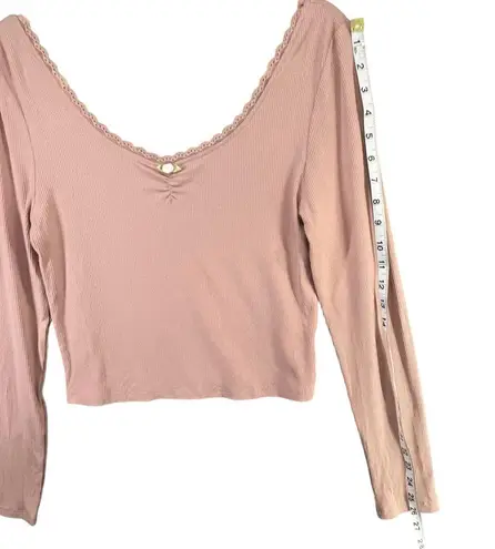 Pretty Garbage Top Women L Pink Ribbed Knit Scoop Neck Dainty Lace Soft Feminine Size L