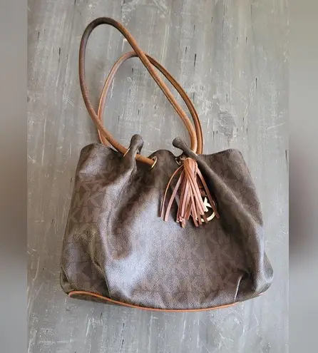 Michael Michael Kors Brown Signature Canvas Ring Tassel Tote