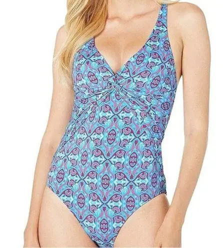 Bleu Rod Beattie St. Tropez Printed Plunge Halter One-Piece Swimsuit 8