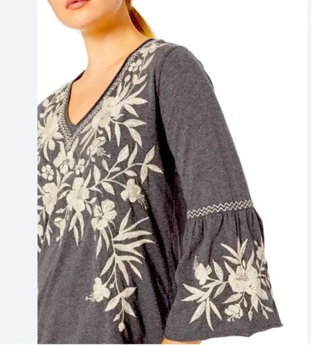 Johnny Was Boho Gray Embroidered Bell Sleeve 3/4 Sleeves small