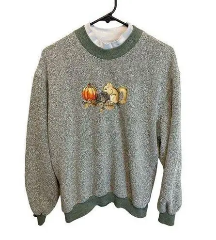 Bonworth 90's Vintage Squirrel Pumpkin Embroidered Knit Fall Sweatshirt XL