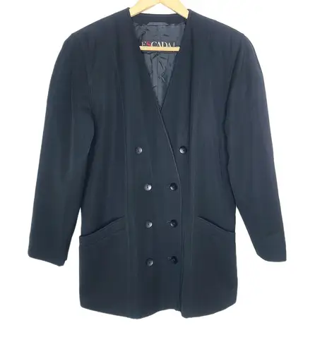 Vtg Escada by Margaritha Ley Women's 100% Wool Double Breasted Blazer Black 42 Size 10