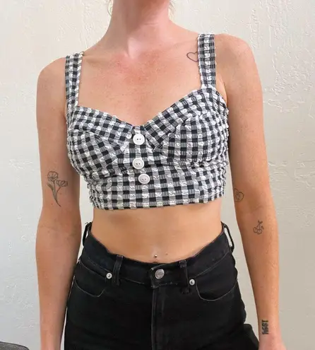 Vintage 1990's Black White Seersucker Gingham Balcony Swim Crop Top Size 10