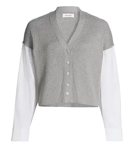 Naadam Gauze Mixed Media Cardigan XS Gray