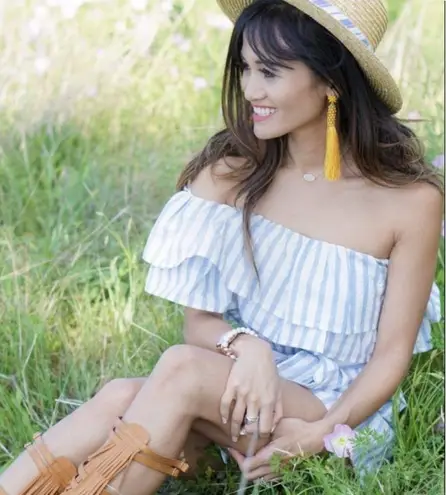 NEW! BOHO Rose Gold Geometric and Yellow Fringe Tassel Earrings