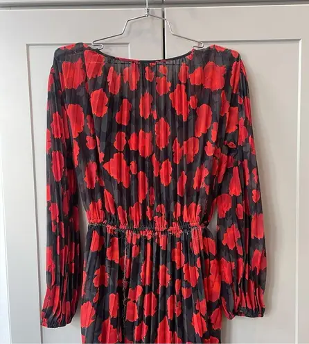 The Kooples  Floral Pleated Black Red Absract Roses Maxi Longsleeve Dress Scarf