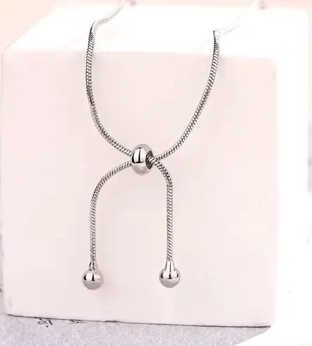 Boutique NEW Women'sā 925 Sterling Silver Lariat Ball Slide Necklace, Adjustable