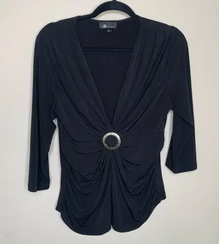 AB Studio Y2K Black Slinky Blouse Knit Ring Ruched Bust Sz XL