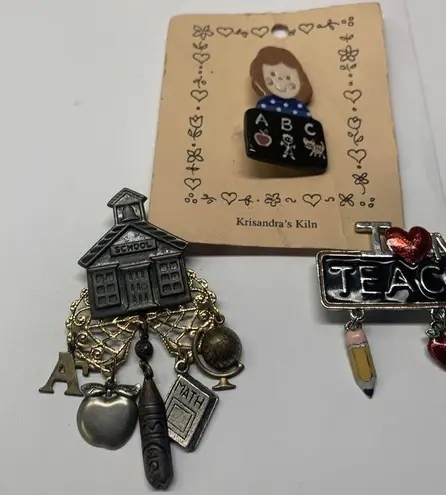 Lot Of 3 Brooch Pins ABC, School, I ❤️ Heart My Teacher