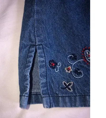 Denim Shirt Size S Embroidered Blue Short Sleeve Button Front Layering Shacket