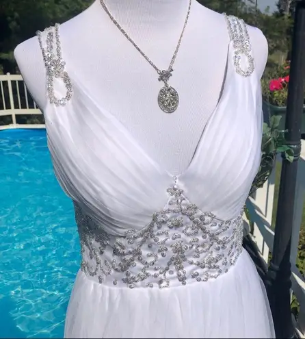 None Wedding Dress Sequin Beaded Sheer Back Full Skirt Actual Size 10