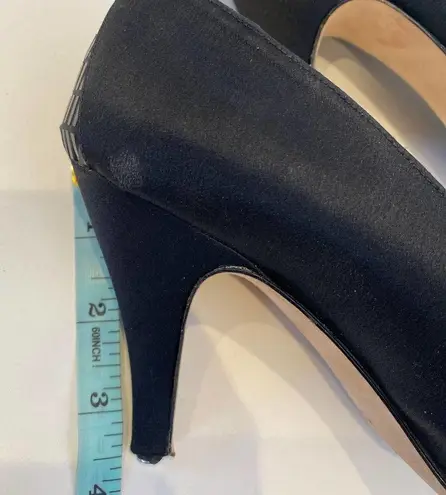 St. John Black Satin Pumps w/ Pailette Toe & Heel Detail Italy Sz 7B