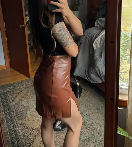 SheIn Brown Leather Mini Skirt