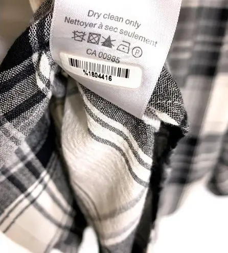 Veronica Beard Plaid High Low Hidden Button Flannel Long Sleeve Black White US 6