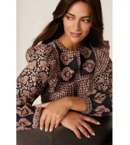 💕SEA NEW YORK💕 Margo Quilted Top ~ 100% Cotton Purple Border Print Large NWOT