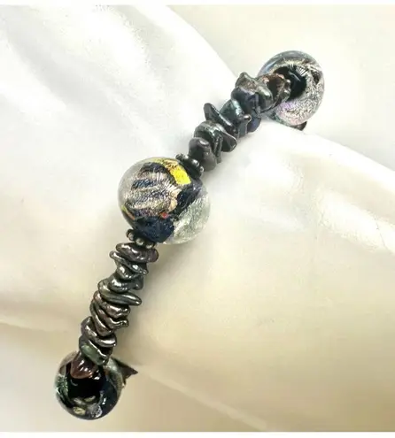 Sterling silver abalone glass blown beaded bracelet