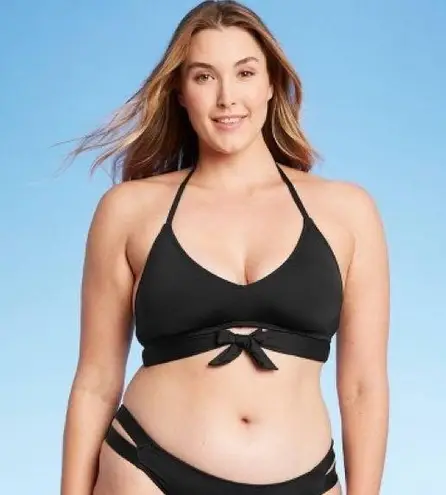 Kona Sol Tie Front Halter Bralette Bikini Top Black NWOT S