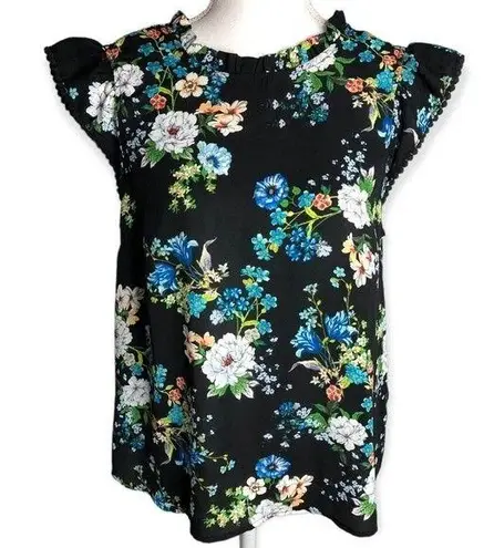 Crescent & Willough Floral High Neck Frilly Blouse