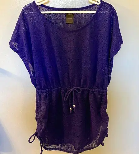 Catalina Purple Lace Beach Swimsuit Cover-Up~ Drawstring Ruched Sides~ L