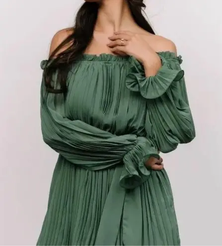 Baltic Born NEW Aubrey Off the Shoulder Pleated Mini Dress Green Large L NWT